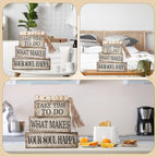 Yuntau 4 Pcs Farmhouse Tabletop Decoration Inspirational Farmhouse Tiered Tray Decor Rustic Retro Wood Bead Garland Take Time to Do What Makes Your Soul Happy Block Centerpiece Sign for Home Shelf