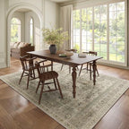 Washable 6x9 Area Rugs for Living Room, Boho Non-Slip Vintage Distress Large Rugs for Bedroom Dining Room Nursery Office, 0.3" Neutral Oriental Throw Thin Carpet, Flaxen/Brown/Multi