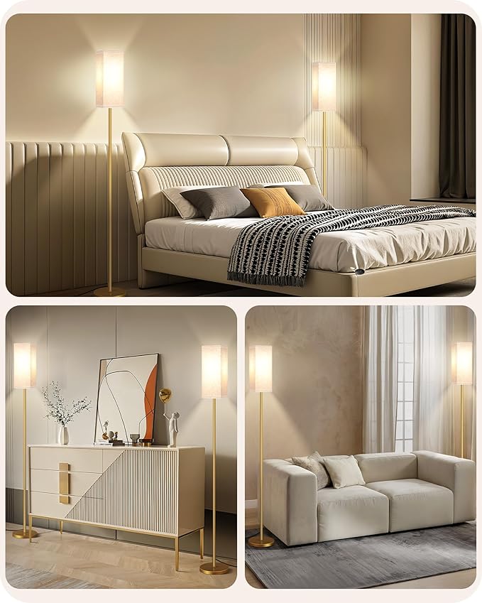 2Pack Floor Lamp, Pole with Foot Switch, Modern Standing Lamp Lampshade, Minimalist Freestanding Lamp (Bulb Not Included), for Living Room,Bedroom,Office,ETL Listed,Gold and Beige DE07LDP205