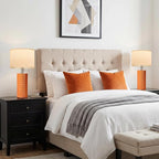 Reaketon Table Lamps for Living Room Set of 2, Ceramic Table Lamps for Bedroom, 20" Modern Lamps for Night Stands, Orange