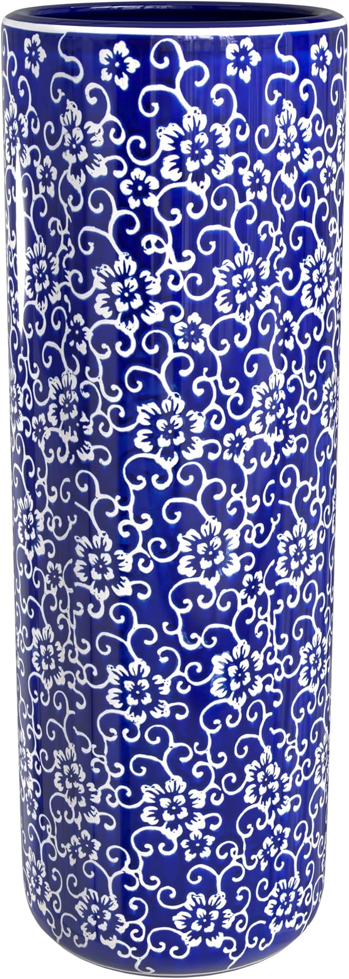Red Lantern 24" White Flowers on Blue Umbrella Stand