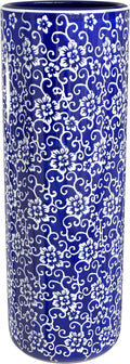 Red Lantern 24" White Flowers on Blue Umbrella Stand