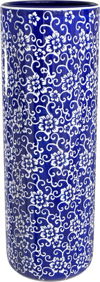 Red Lantern 24" White Flowers on Blue Umbrella Stand