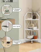 CHOEZON 3-Tier Corner Shelf, Industrial Corner Bookshelf, 35.4" Storage Stand, Plant Stand Display Shelf, Bookcase for Bedroom, Living Room, Home Office, White TCJ03WB