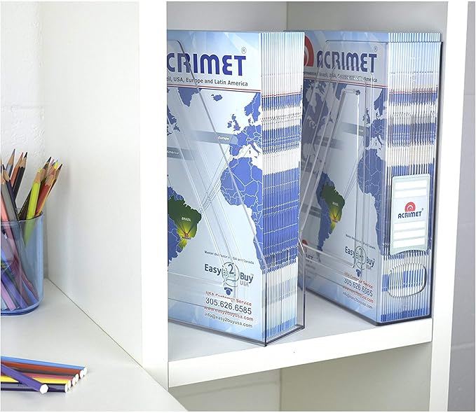 Acrimet Magazine File Holder Bin Storage, Vertical Rack for Documents, Folders and Mail, Durable Plastic Desk Organizer for Office & Home (Clear Crystal) (2 Pack)