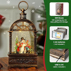 Christmas Snow Globe Lantern Water Glittering Window Snowman Child with Music, USB Lined/Battery Operated Lighted Lantern for Christmas Festival Decoration Gifts