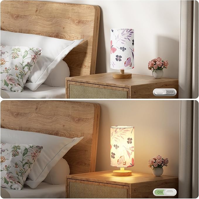 Fenmzee Butterfly Table Lamp for Bedroom - Inline Control, Small Bedside Lamp with 3000K A15 LED Blub, Easy Assembly (Butterfly Cream Shade, 9" Inline Control)