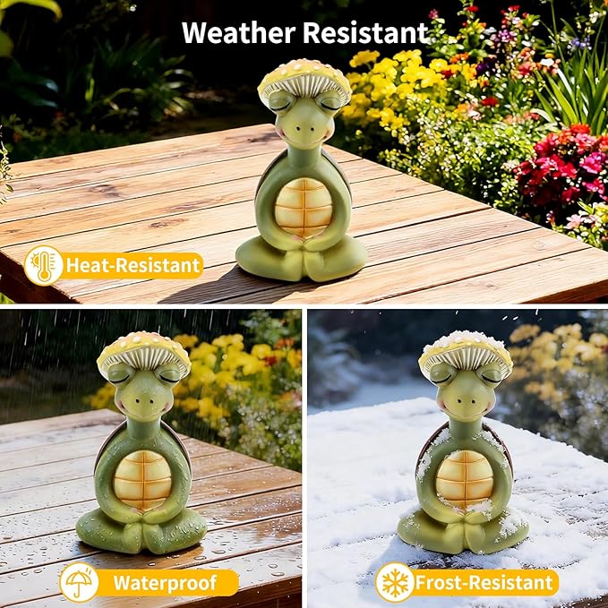 Meditation Mushroom Resin Statues – Cute Yoga Mushroom Figurines for Desk, Home, Office & Garden Decor – Zen Resin Sculptures for Living Room, Patio, Tabletop & Backyard (1 Pack, Turtle)