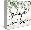 SRADMO Botanical Eucalyptus Leaves Wood Box Sign Desk Decor, Rustic Eucalyptus Leaves Wooden Block Box Sign Decoration For Home Office Shelf Table Decor