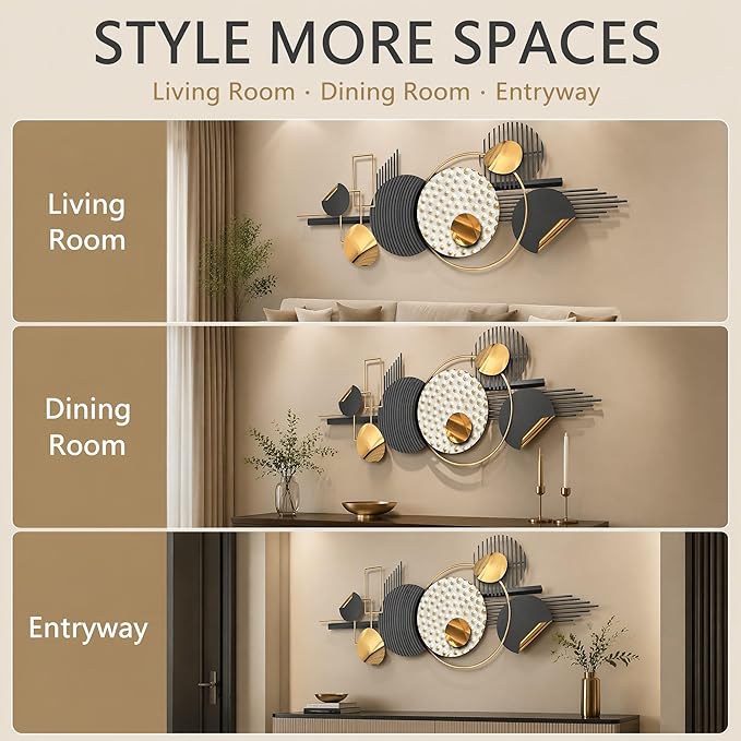 JFUJFU Large Modern 3D Wall Art - Black White & Gold Textured Abstract Wall Sculpture for Home Office & Bedroom Decor