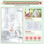 VIS'V Wreath Hanger, Large Suction Cup Wreath Hooks, Heavy Duty, 22 LB Capacity, Removable and Reusable, Clear, 4 Pcs