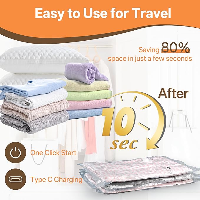 Vacuum Storage Bag with Rechargeable Cordless Pump, 15 Pack Vacuum Seal Space Saver Bags for Clothing Clothes Travel Home