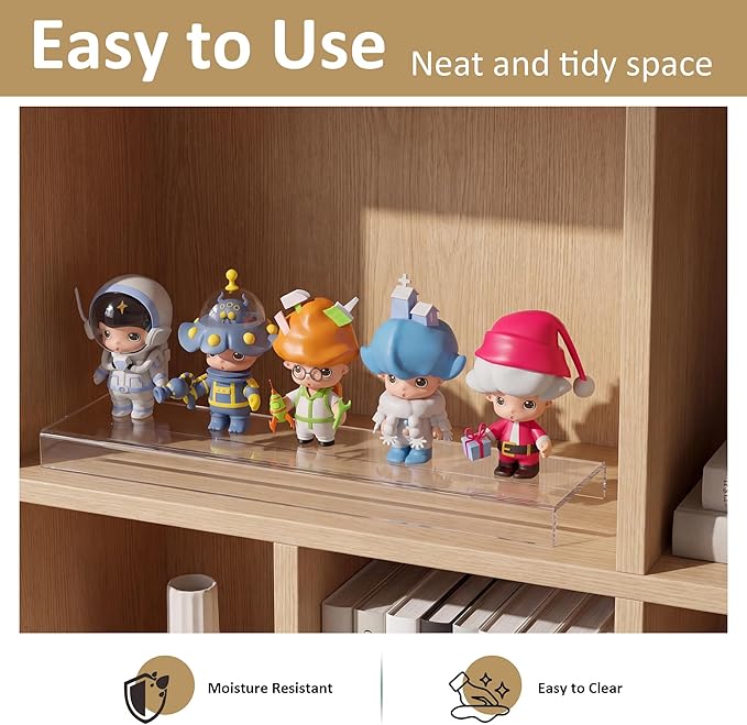 Acrylic Shelf Riser 15x3.9x1 pack of 2, Countertop Acrylic Display Storage Organizer for Shoes, Glasses, Plants, Home Decors, Perfume, Books, Dolls, 15x3.9x1 Inch