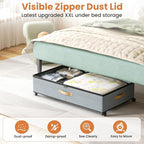 Under Bed Storage with Wheels, 72L XXL Under the Bed Storage Containers Large, 10‘’ Tall Adjustable Storage for Underbed with Lids, Rolling for Shoes, Clothes, Blankets, Grey