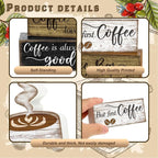 Moucuny 4 Pcs Wooden Coffee Bar Tabletop Decor Coffee Tiered Tray Decor Rustic Wood Bar Sign Gift Farmhouse Table Centerpiece Farmhouse Decorations for Home Kitchen