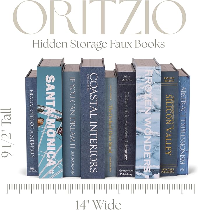 ORITZIO Blue Faux Books Set of 9 - Hidden Storage Fake Books Ideal for Coffee Table, Home Staging, Interior Design & Fashion Books, Old Money Aesthetic, Library Decor, Beach House Accessories