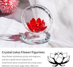 LONGWIN Crystal Lotus Flower Basket Figurine Collectible Glass Flowers Art Decor Reflection Feng Shui Decorative Ornaments for Living Room Bedroom Office Red