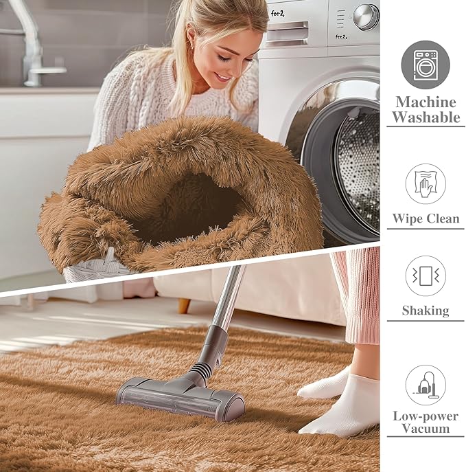 OLANLY Area Rugs for Living Room Bedroom, Machine Washable 4x5.9 ft Soft Fluffy Shaggy Bedside Rug, Indoor Floor Carpet for Kids Girls and Boys, Dorms, Nursery Rooms, Home Decor Aesthetic, Khaki