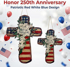 YOYAI Wooden Wall Cross Decor Patriotic Door Hanger Memorial Day Decorations 4th of July Wooden Welcome Wreath for Front Door, Independence Day Decorations - Wooden Cross Outdoor Door Hanger for Porch, Wall, Window