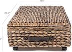 happimess BSK1006B 26.38" Chett Minimalist Hand-Woven Hyacinth/Wood Underbed Storage Bin with Wheels and Handles for Storage and Decoration in Bathroom, Bedroom,Closet,Entryway, Guest Room, Brown Wash
