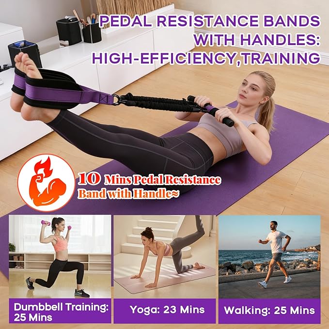 Multifunction Pedal Resistance Band with Handle, 3 Tube Adjustable 30/40/50LB Foot Pedal Puller Resistance Bands with Poster, Extended Length Tension Rope for Men Women Full Body Workout Home Gym