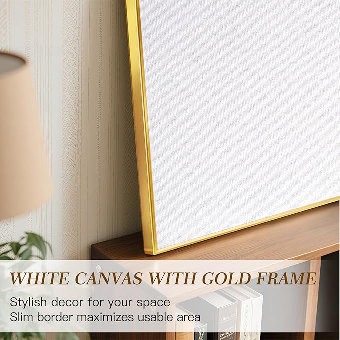 Linen Bulletin Board 36" x 24", White Fabric Pin Board with Gold Aluminum Frame, Decorative Vision Board for Home Office, Bedroom & Dorm Wall Decor, Includes 10 Push Pins
