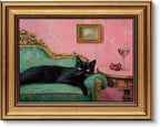VIYYIEA Vintage Gold Framed Wall Art for Living Room, Black Cat Canvas Prints Home Decor, Oil Painting Picture, Bedroom Wall Decor Gifts for Friends or Family -【Lying Cat】-(10L x 8W)