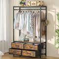 Freestanding Clothes Rack, Garment Holder for Hanging, Heavy Duty Closet Organizer with 4 Drawers, 4 Hooks and Shelves, Wardrobe Storage for Bedroom, Living Room