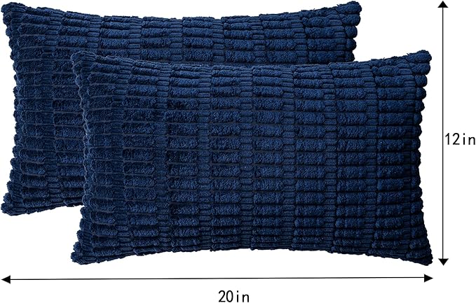Aegero Pack of 2 Corduroy Decorative Throw Pillow Covers 12x20 InchSoft Boho Striped Pillow Covers Modern Farmhouse Home Decor for Sofa Living Room Couch Bed(Blue)
