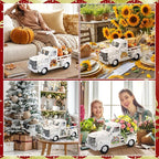 Threehoney Farmhouse Truck Decor 12.2 Inch Vintage White Metal Truck with 16 Magnet Patriotic Table Decoration Summer Centerpieces for Home Kitchen 4th of July Holiday Interchangeable Decor