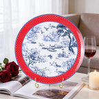 KAMMAK Ceramic Decorative Plate, Porcelain Plates for Kitchen Dining Room Wine Cabinet Home Decor, Vintage Collector Plates with 1 Display Stand, Wanshanlin