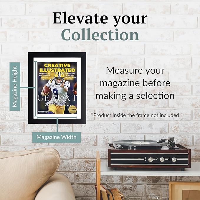 Creative Picture Frames 8 x 10.5 Magazine Frame with Full-Strength Glass, Holds Up To A 1/4" Thick Media with Installed Hangers for Easy Mounting, 10x12 Manhattan Black Frame with White Mat