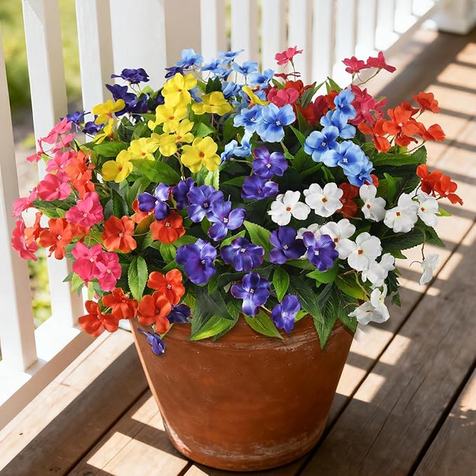 Artificial Fake Flowers for Outdoor, 6 Bundles UV Resistant Faux Plants Decoration Silk Flowers No Fade Plastic Flowers for Outside Planters Home Porch Patio Yard Garden Decor