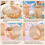 Aoriher 4 Pcs Crystal Glass Candy Jar Set with Lids Home Decorative Storage Jars for Apothecary, Bathroom, Kitchen, and Pantry, Ideal for Cotton Swabs and Jewelry(Large,Amber)