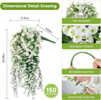 Artificial Hanging Flowers for Outdoors, 2 PCS UV Resistant Faux Silk 150 Morning Glory Each Trailing Vines, Fake Plants for Spring Outdoor Garden Planter Porch Patio Decoration, White