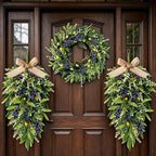 3 PCS Artificial Green Eucalyptus Olives Wreaths for Front Door Spring Summer Greenery Teardrop Swag with Eucalyptus Leaves Boxwood Mixed Berry for Indoor Outdoor Farmhouse Home Festival Wedding Decor