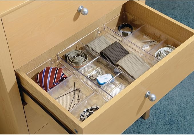 iDesign 3-Section Drawer Organizer for Kitchen, Bathroom, and Desk Drawers - Set of 6 - Clear