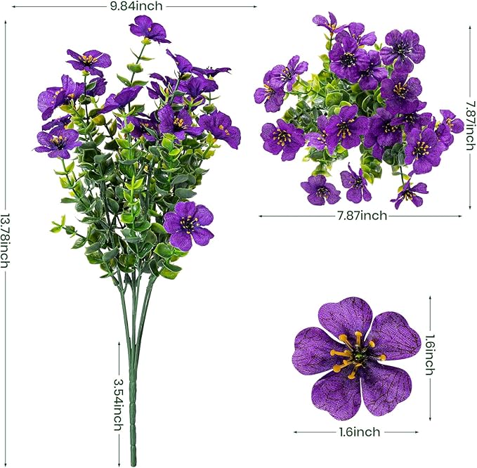Lnoicy 20 Bundles Artificial Flowers for Outdoor Fake Plants for Spring Decoration,Faux Eucalyptus Flowers for Planter UV Resistant Lifelike for Home Porch Garden（4 Color）