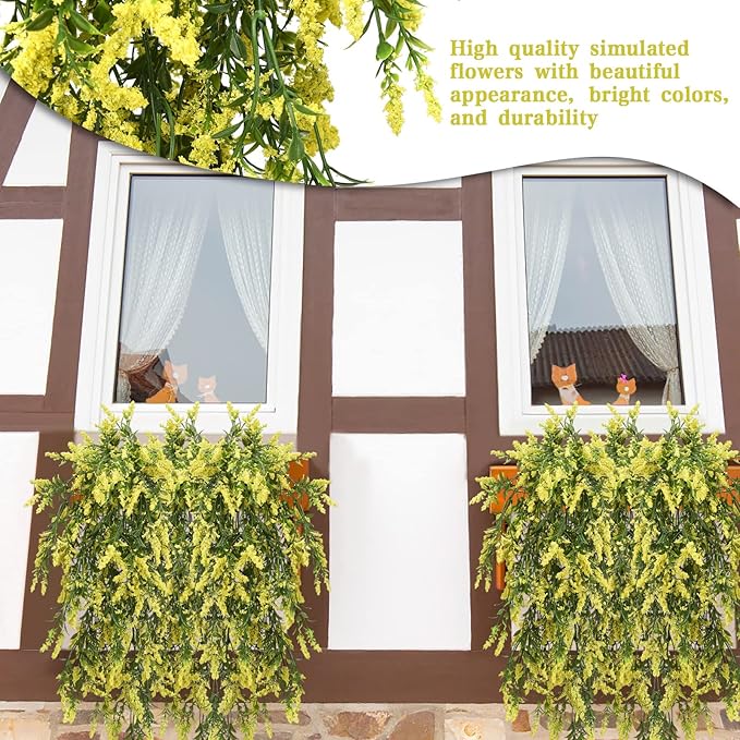 2 Pcs Artificial Lavender Teardrop Rattan, Spring Summer Front Door Hanging Floral Swags for Wall Basket Filler, Garden Home Easter Decoration-28.7in(Yellow)