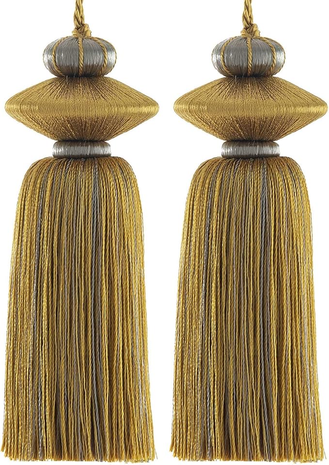 2 Pcs Decorative Tassels for Home Decor, Elegant Lamp Tassels & Door Tassels, Soft Silk-Look Hanging Tassel Accent for Table Lamps, Cabinets & Interior Styling, 4.3 Inch Tassel Ornament (Gold)