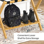Luggage Racks Suitcase Stand Foldable With Storage Shelf For Guest Room Hotel Essentials Solid Bamboo Heavy-Duty Item Holder Natural