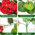 Artificial Geraniums Flowers for Outdoors Spring Decor, 8 Bundles UV Resistant Fake Geraniums Flowers Silk Faux Plants for Home Planter Gardens Table Patio Porch Indoor Summer Cemetery Decor(Red)