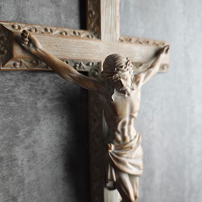 BC Catholic Crucifix Wall Cross, 12" H Jesus Christ Home Decor for Easter, Religious Devout Gift, Wood Carve Looking, Hand Painted by Buildclassic