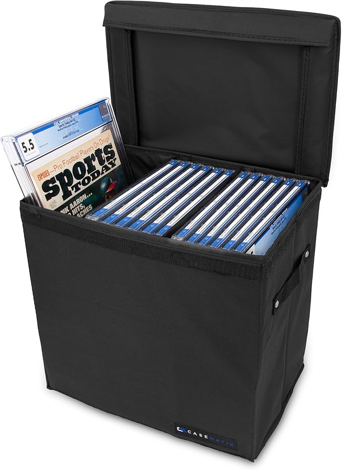 CASEMATIX Graded Magazine Storage Case Fits 25 CGC Graded Magazines, Lightweight Magazine Bin with Two Removable Dividers Designed For Larger Graded Book Slabs up to 14.5" Tall By 10.25" Wide