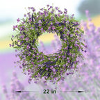 LLZLL Purple Spring Wreaths for Front Door 22 Inch Summer Wreath Artificial Violet Lavender Wreath with Eucalyptus Leaf for Spring Easter Home Decorations