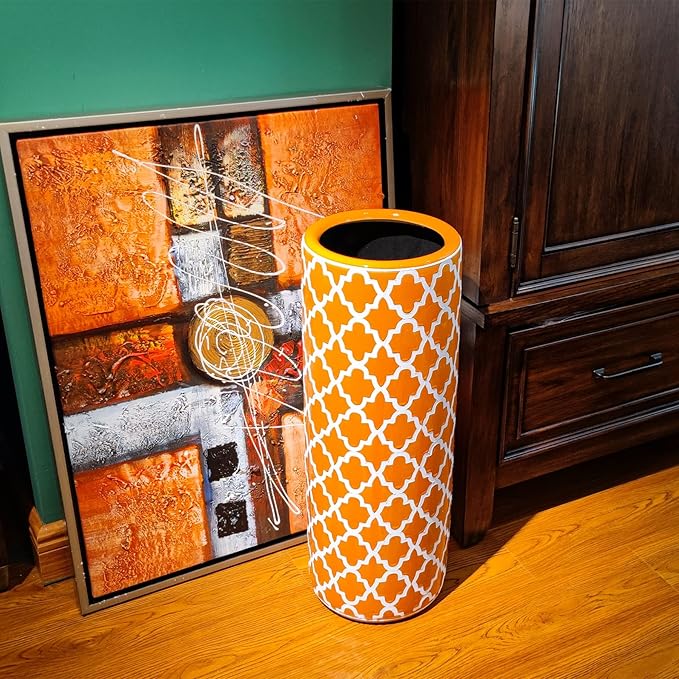 Porcelain Ceramic Umbrella Stand Umbrella Holder Modern Style Floor Vase for Storing Canes Walking Sticks for Entryway Indoor Decor 24‘’High