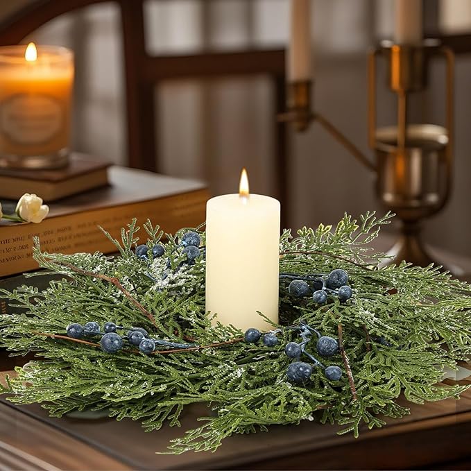 6 Pcs Small Blueberry Swags Spring Summer Wreath Mini Kitchen Candle Rings 3” Blue Berry Cabinet Wreaths with Retro Burlap Ribbon for Farmhouse Rustic Home Front Door Window Wedding Chair Wall