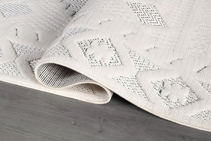 Modern Micro Loop Indoor Area Rugs for Living Room Bedroom Kitchen Geometric Trellis White 9x12 Luxury Durable Low and High Pile Non-Shedding Stain Resistant Soft Area Carpet 9 x 12