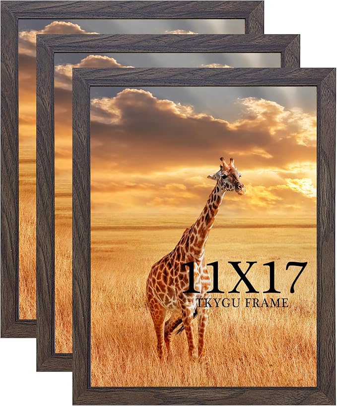 11x17 Picture Frame Set of 3,Wooden Frame 11by17 Wall Gallery Poster Photo frame walnut with Durable Shatter Resistant Plexiglass for Wall Mounting Family -friend- wedding best gift