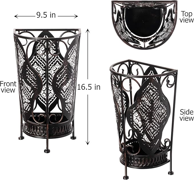 Dualplex Umbrella Holder Umbrella Stand Rack Super Quality Metal Entry Hallway Décor Removable Drip Tray for Home Office Holds Umbrellas Canes Walking Sticks Best Gift 16" Tall (Wallside, Antique)
